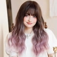 thumbnail image 4 of Ombre Purple Wigs with Bangs, Purple Pink Long Wavy Wig for Women, Long Curly Synthetic Hair Wig for Party Daily Use 24 Inches, 4 of 7