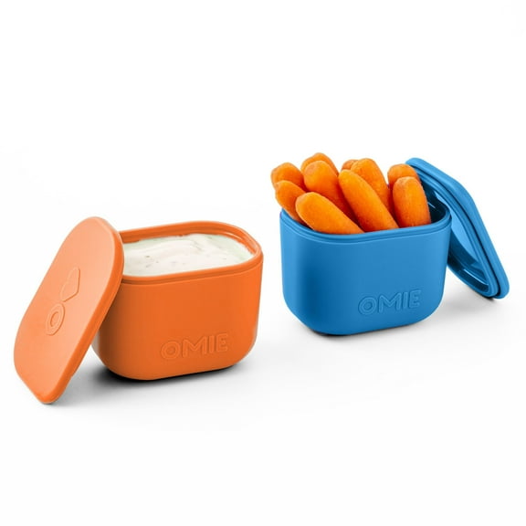 OmieDip for OmieBox UP (2 pack) Leakproof Dip Containers with lids - food safe silicone - 4.5 ounces (Blue/Orange)