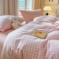 thumbnail image 3 of 3 Pieces Boho Pink Plaid Bedding Set Pink Grid Duvet Cover with Zipper Ties 100% Washed Microfiber Bedding Set Luxury Soft Breathable Durable,King Size, 3 of 6