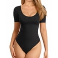 thumbnail image 1 of Body MANGOPOP de manga corta para mujer con cuello redondo, color negro, 1 of 5