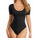 thumbnail image 1 of Body MANGOPOP de manga corta para mujer con cuello redondo, color negro, 1 of 5
