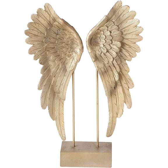 Angel Wings Figurine, Antique Golden Gilt, 16.25 Inches Tall, Hand Crafted, Square Gallery Base