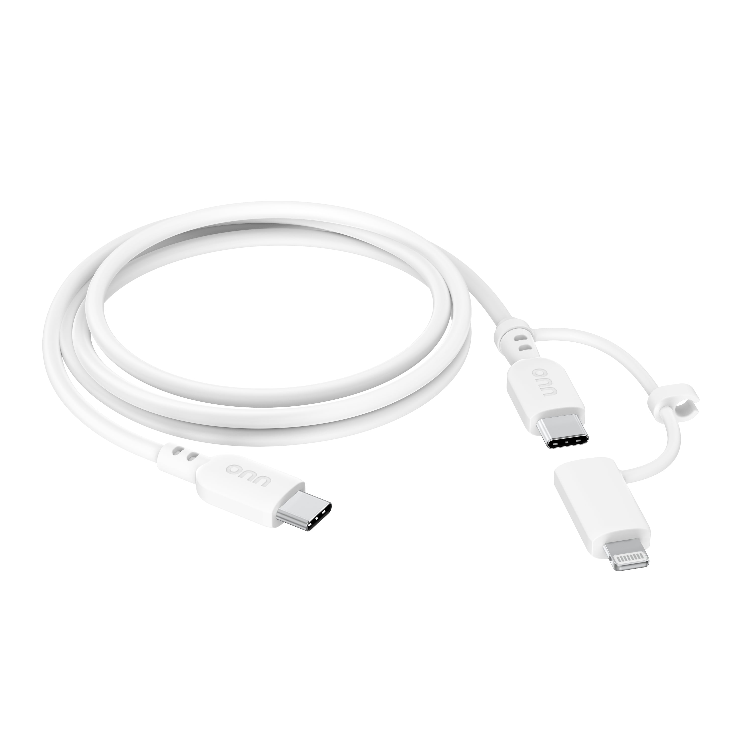(5 pack) onn 3ft 2-in-1 Charging Cable with USB-C and Lightning Connectors, MFi Certified, White - Compatible with iPhone, Samsung, Pixel, iPad Pro