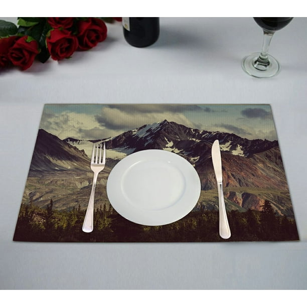 GCKG Snowy Nature Placemat Forest Woodland Mountain Landscapes Alaska