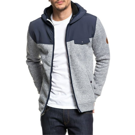 Mens Jacket Two-Tone Hooded Fleece Melange Knit XL