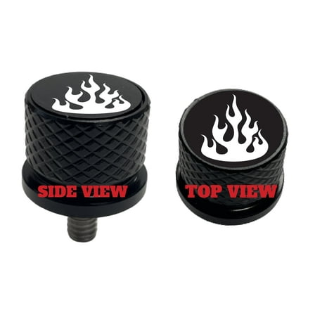 Flames / Fire Large Knurled Aluminum Rear 1/4-20 Black Seat Bolt Fits Harley Davidson 1996-2024 . Custom Made In the USA