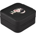 thumbnail image 3 of GZHJMY Travel Jewelry Box Rose Initial P PU Leather Jewelry case Small Portable Jewelry Organizer Box(Black) for Necklace Bracelet Earrings Rings, 3 of 7