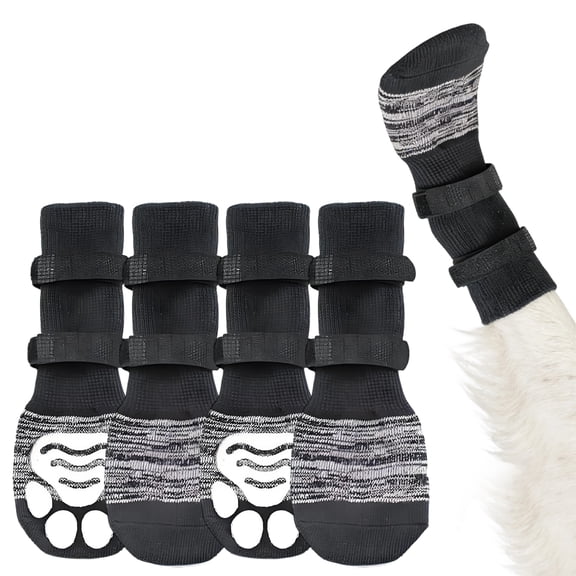 GASTROPOD 4Pcs Socks with Grippers for Samll Dog,Anti-Slip Rubber Sole with Adjustable Strap Dog Socks,Irregular Horizontal Stripe Design High-Stretch Cuff for Easy on & Off Paw Socks,S