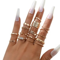 CILENON Gold Engagement Rings for Women 15Pcs Women Bohemian Rings Knuckle Rings Set Gem Crystal Rings Joint Knot Ring Sets for Teens Party Fesvital Jewelry Thumb Rings for Women (Gold,One Size)