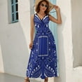 thumbnail image 5 of Blue Paisley Bandana Pattern Womens Night Club Maxi Dress V Neck Sleeveless Bohemia Long Dresses, 5 of 9