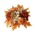 thumbnail image 3 of Anillo de vela,Corona de hojas de arce artificiales con forma de calabaza y forma de vela,Corona artificial con velas de estilo rústico,Pequeño portavelas de té,adorno de, 3 of 9