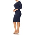 thumbnail image 2 of Women's Basic Casual Plus Size Stretch 3/4 Sleeves Solid Slim Fit Bodycon Midi Dress, 2 of 5