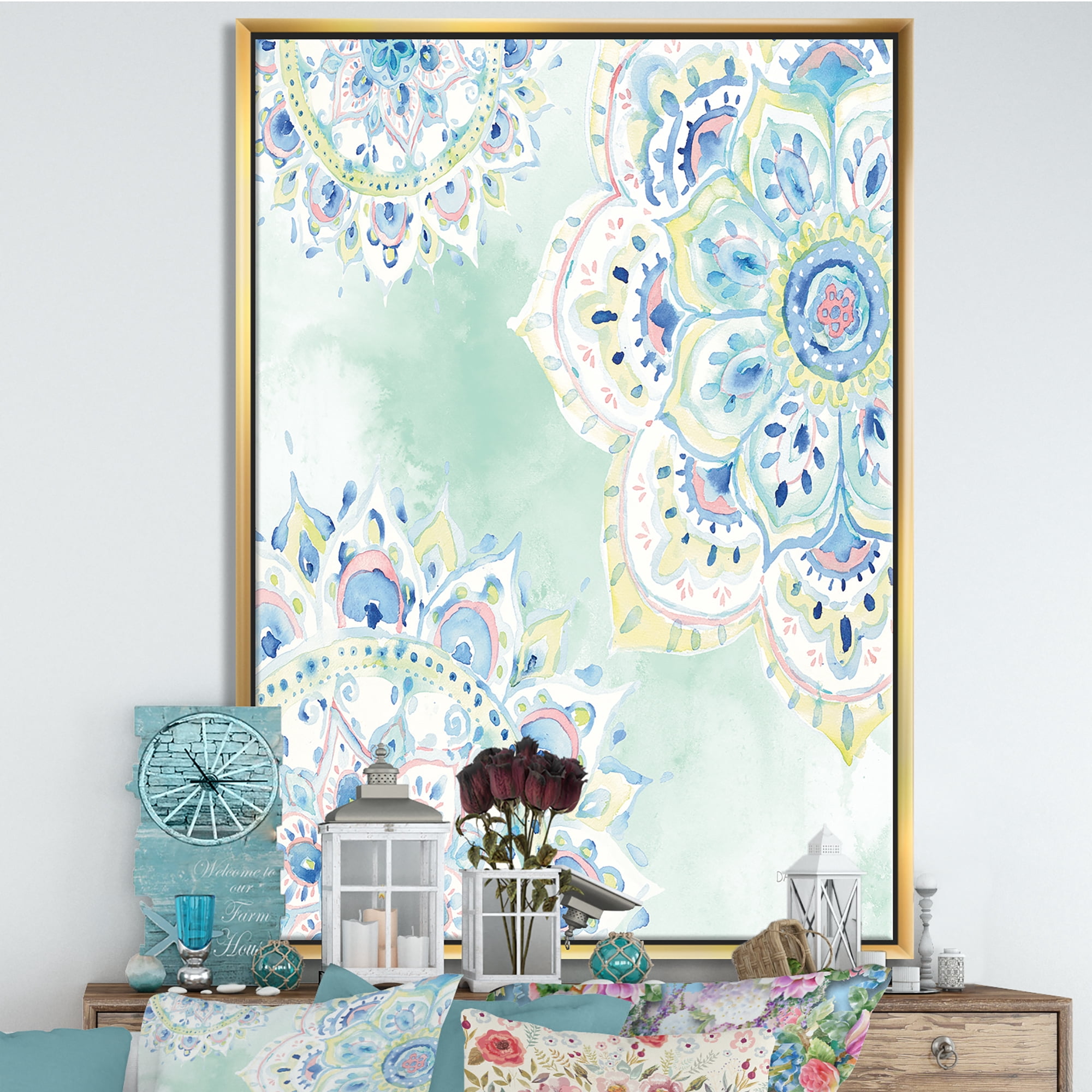 Designart ' Watercolor mandalas IV ' Floral & Botanical Framed Canvas