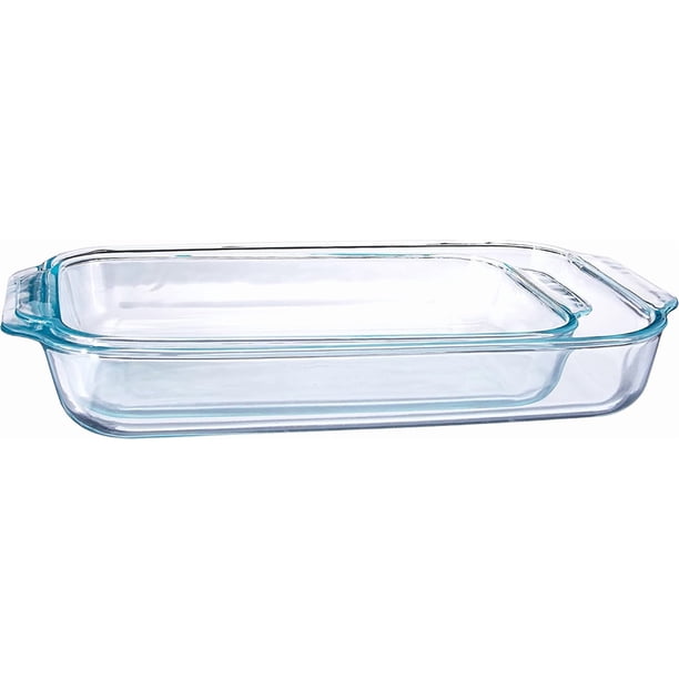 Plato para hornear Pyrex Basics de vidrio oblongo transparente, 2 unidades, Value Plus