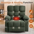 thumbnail image 6 of UHOMEPRO Swivel Recliner Chair with Massage and Heat, 360 Degree Swivel Rocker Recliner for Adults, Wide Seat Manual Recliner Chair with Cup Holders, USB Charging, Side Pockets, Green, 6 of 11