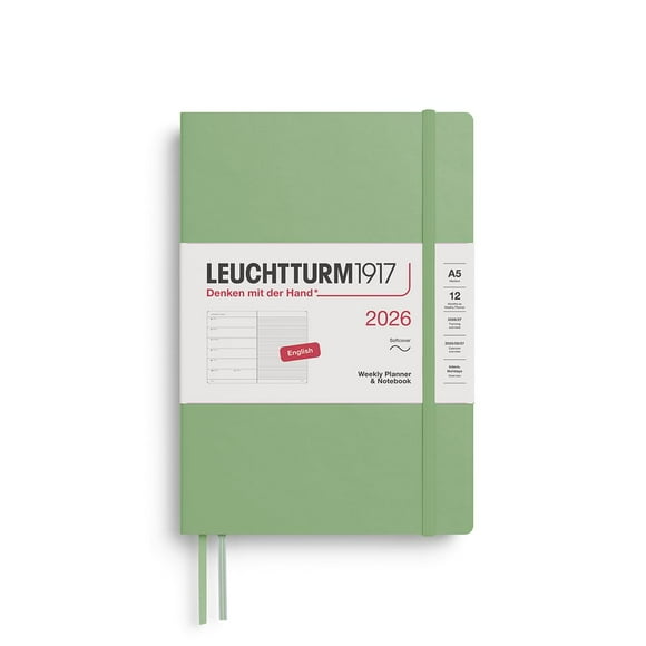 LEUCHTTURM1917 - Weekly Planner & Notebook Medium (A5) 2026, Softcover, Sage, English