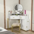 thumbnail image 5 of Corner Vanity Set with Lighted Mirror, Makeup Vanity Dressing Table with Drawers, Cabinet and Cushioned Stool, Girls Vanity Desk for Bathroom, Bedroom, by Hsozptry, 5 of 8