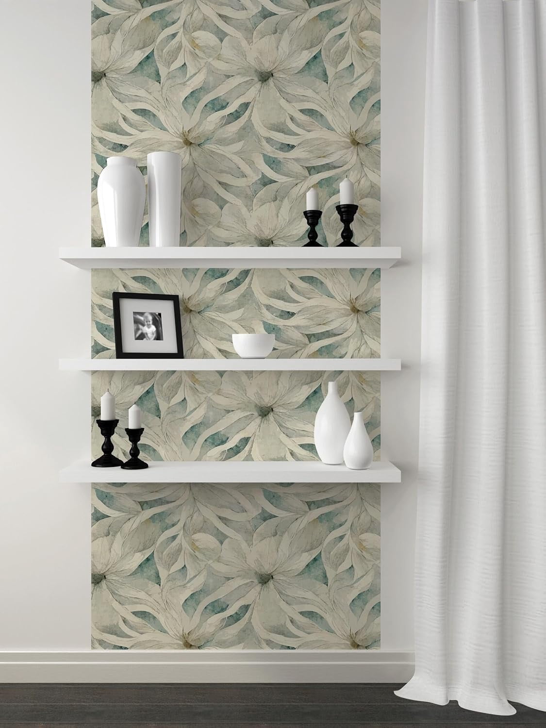 Peel and Stick Wallpaper Roll 17.5 x 216 Urban Stems Design in Vinyl Sticker Paper for Accent Panels, Bedroom, Kitchen, Office, Shelf Liner or DIY Projects