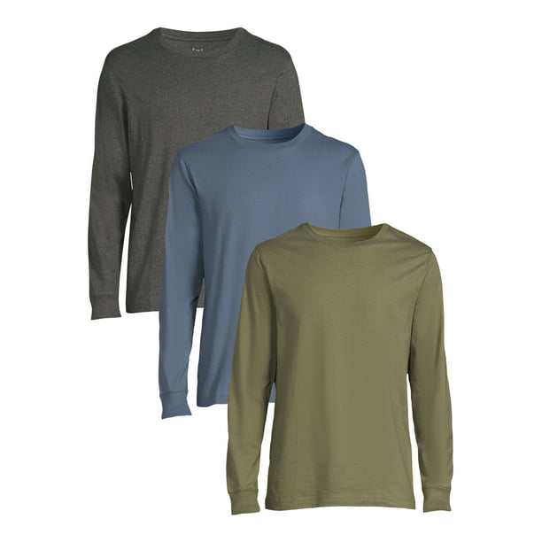 George Men's and Big Men’s Long Sleeve Crewneck T-Shirts, 3-Pack, Sizes ...
