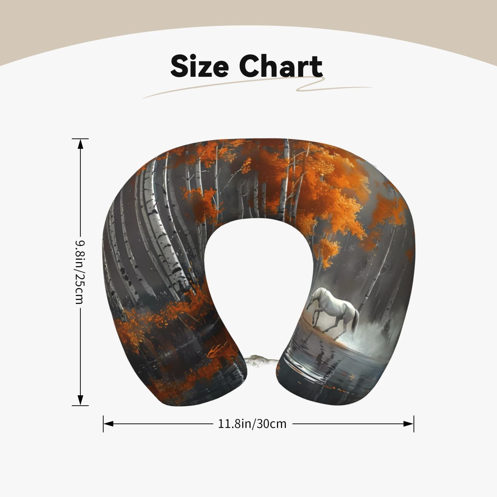 Xecao White Horse Autumn Birch Print Memory Foam Cervical Neck Pillow Versatile U-Shaped Pillows for Home,Office,Camping,Travelling,Soft Washable Cover