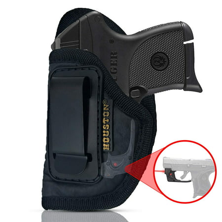 IWB Gun Holster by Houston - ECO LEATHER Concealed Carry Soft Material | Suede Interior | Fits: ANY SMALL 380 WITH LASER, Keltec, Ruger LCP, Diamond Back, Small 25 & 22 CAL (left)