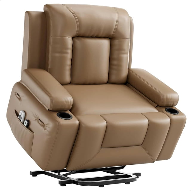 Bingirl Fauteuil Inclinable Motorisé de 22 Pouces en Cuir Beige Rembourré avec Aide à la Levée