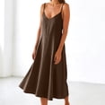 thumbnail image 2 of Linfrsh Flowy Backless Dress Backless Cami Dresses for Women Cami Lounge Dress Backless Sleeveless House Dress Long Sundress with Back Tie(Coffee,S), 2 of 8