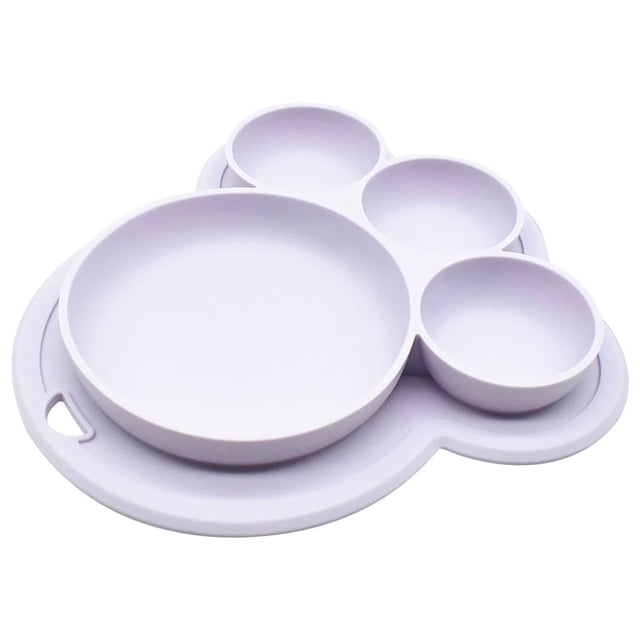 Inteprter de cena para niños, alimentación de silicona, frutas, dividido, cuenco, forma de pata, vajilla de alimentación, juguete para Mostrada Gris Inteprter HA003350-05