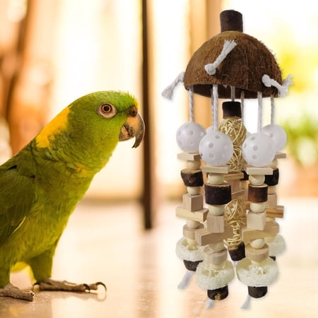Bird Chewing Toy Durable Accessory Natural Wood Hanging Large Parrot Cage Bite Toy for Conures Budgie Cockatoos Small Parakeets