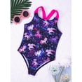 thumbnail image 3 of renvena Kids Girls One Piece Swimsuits Hawaiian Swimwear Beach Bathing Suit Crossback Monokini Size 4-16 Pegasus Starry Black 10, 3 of 7