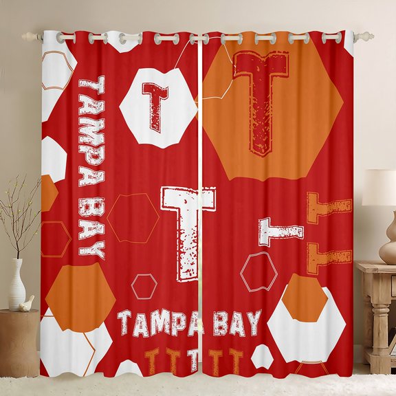 Manfei Tampa Bay Curtains Pack of 2 (42x84 Each),Geometric Hockeycomb Hexagon Curtains Blackout,First Letter T Bedroom Curtains For Boys,Super Cozy Room Decor