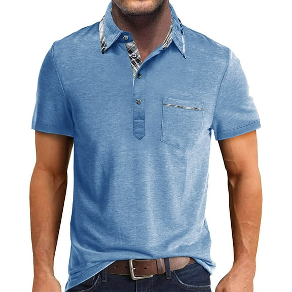 NIEWTR Mens Short Sleeve Polo Shirts Casual Golf Polo Shirts with Pocket(Light Blue,XXL)