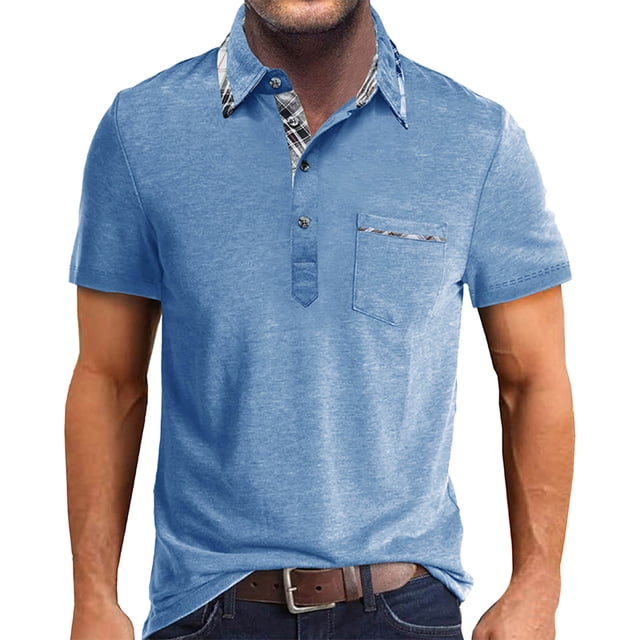 Men's Shirts - Classic Spring Summer Short Sleeve Solid Color Button Design Top for Everyday Wear