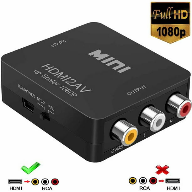 HDMI to RCA, 1080p HDMI to 3RCA CVBs Composite Video Audio Converter Adapter Supports PAL/NTSC for TV Stick, Roku, Chromecast, TV, PC, Laptop, Xbox, HDTV, DVD-Black - Walmart.com