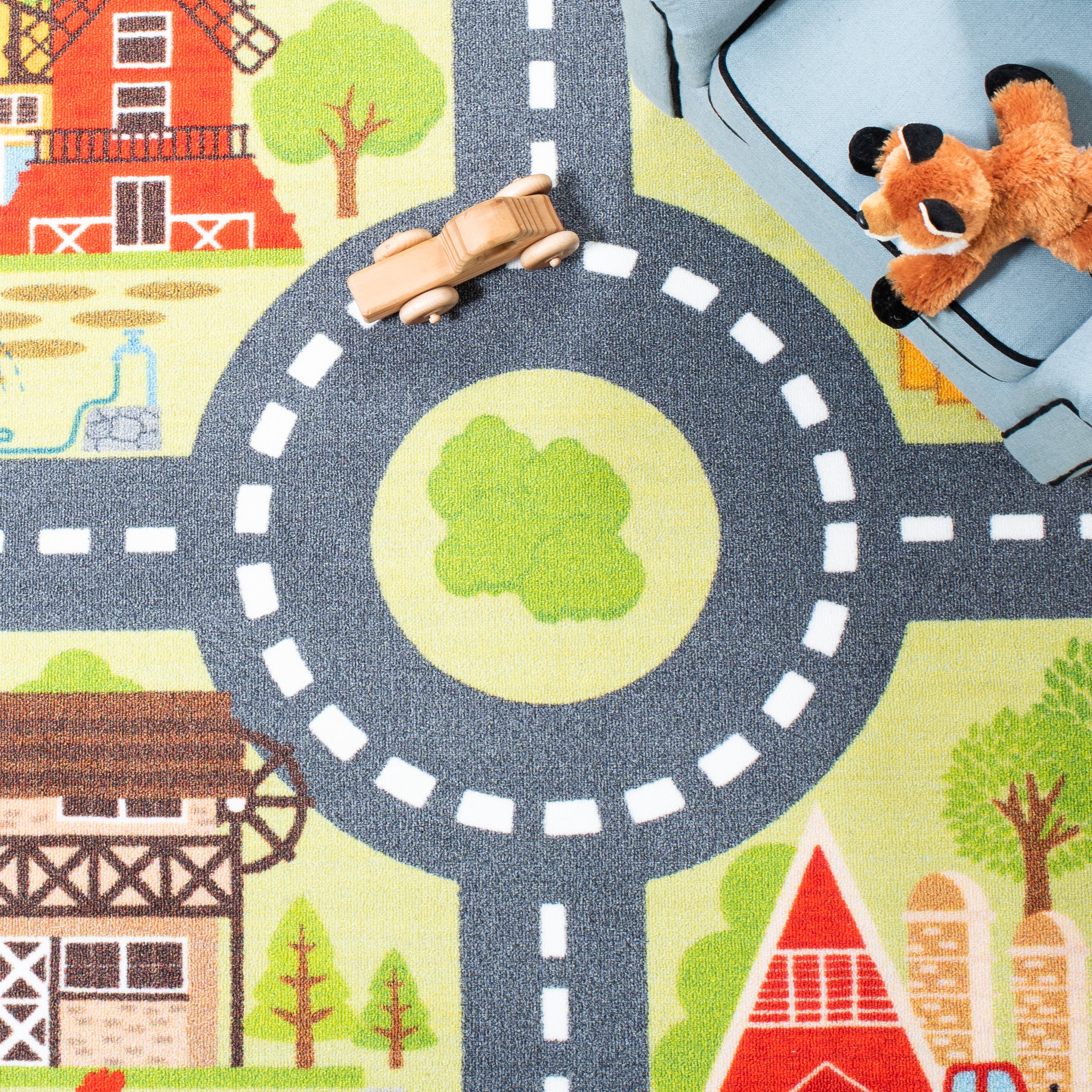 Safavieh Kids Playhouse Farm Crossroads Machine Washable Area Rug, Light Green/Dark Gray, 3'3" x 5'3"