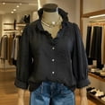 thumbnail image 4 of Endives Women's Button Down Shirt Floral Collar Embroidery Blouse Ruffled V Neck Long Puff Sleeve Casual Womens Tops Spring Outfit Summer Black, 4 of 5