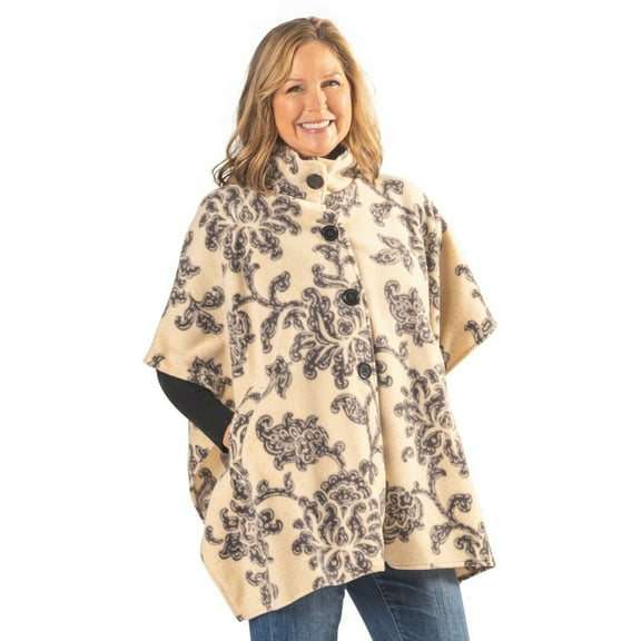 High Neck Button Cape with Floral Pattern
