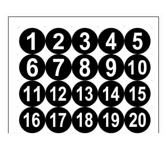 Unique Bargains 50mm Dia PVC Round Number Stickers Number 1-20 Black