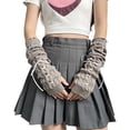 thumbnail image 4 of Women's Y2k Long Arm Gloves Grey Cozy Winter Fingerless Gloves Soft Arm Warmers Holiday Halloween Gloves for Women, 4 of 4