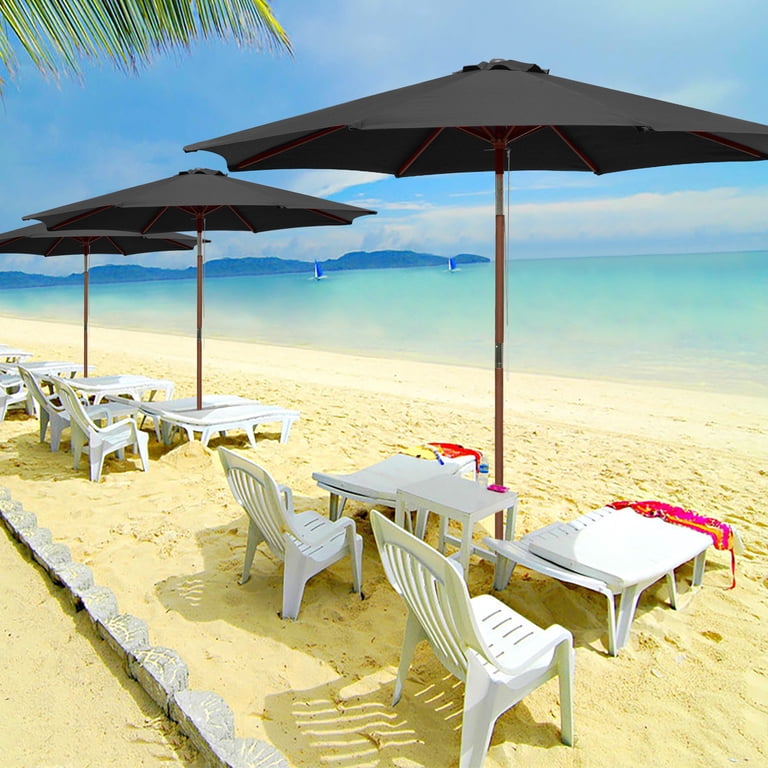 boracay patio umbrella Yescom 9 Ft Wooden Patio Umbrella 8 Ribs Easy Tilt Table Parasol Outdoor  Garden Yard