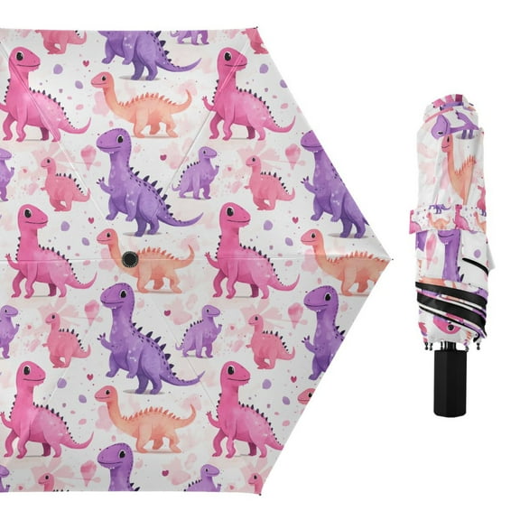 Cartoon Pastel Dinosaurs Compact Sun Umbrella Windproof Travel Umbrellas for Rain Strong Portable UV Protection