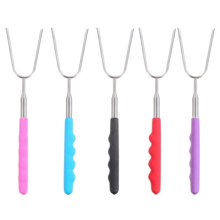 

5Pcs Roasting Sticks Extendable Stainless Steel Skewers for Camping Grilling