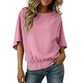 thumbnail image 5 of LWITHSZG Cotton Linen Half Sleeve Tops for Women Pleated Boat Neck T Shirts Casual Loose Fit Work Blouses Summer Outfits S-XXL, 5 of 9
