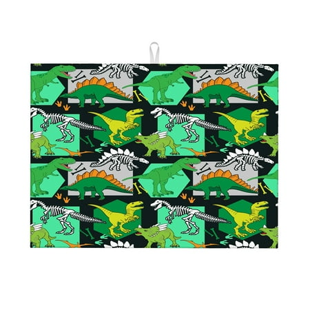 

Dish Drying Mat Dino Pattern Print Microfiber Absorbent Drying Mats Reversible Kitchen Countertop Protector Dishes Drainer Rack Pad 18x24 Inch