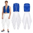 thumbnail image 7 of Aislor Men Character Arabian Prince Vest Outfits Open Front Waistcoat Top With Harem Pants Set Royal Blue White M, 7 of 7