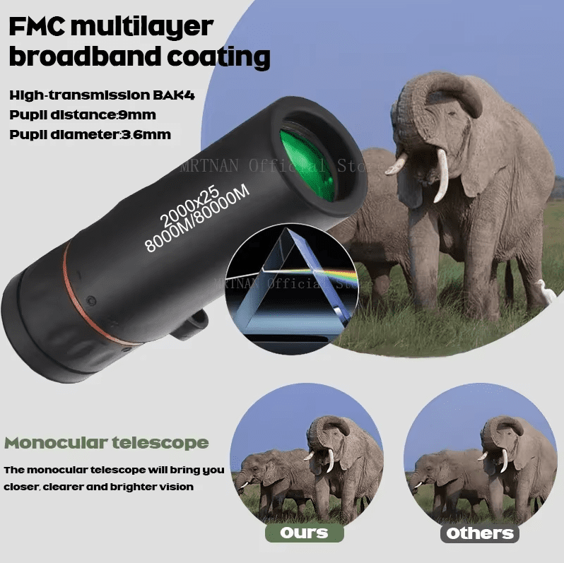 2000x25 Monocular Telescope Mini Portable HD Night Vision Binocular Waterproof Outdoor Camping Climbing Birdwatching Telescopes