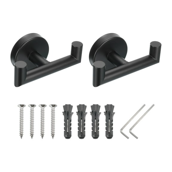 Uxcell Double Towel Hook, 2Pack Stainless Steel Wall Mounted Hanger, Black