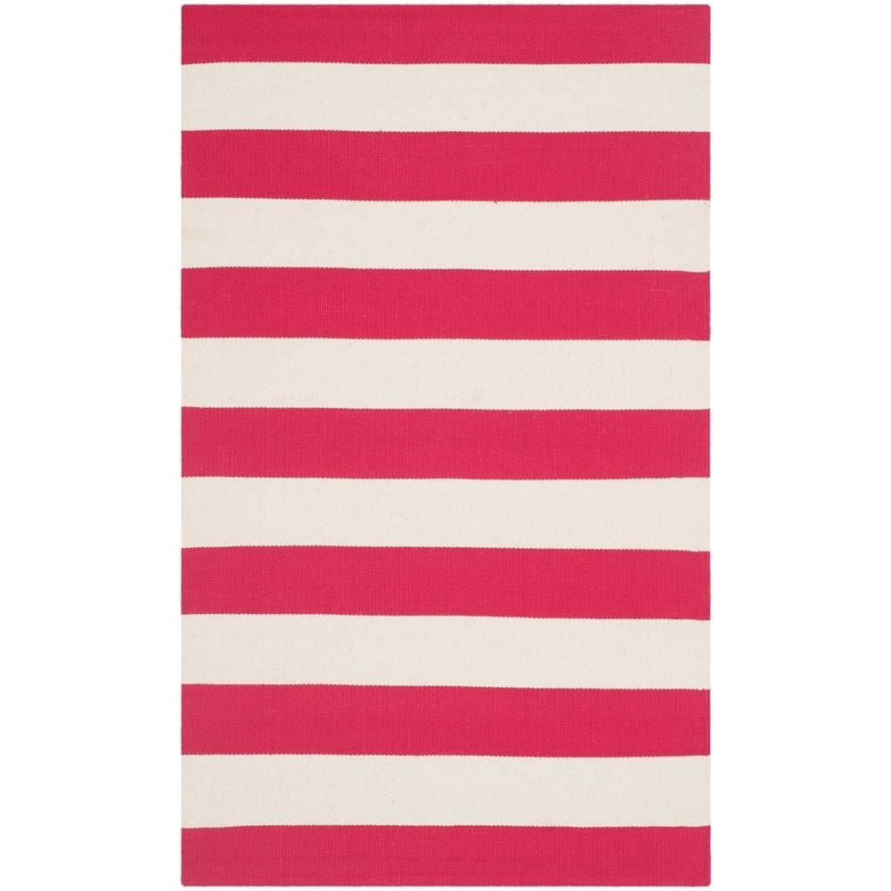 SAFAVIEH Montauk Saranna Striped Cotton Area Rug, Grey/Ivory, 6' x 6' Round