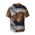thumbnail image 2 of Gaeub Portrait Of Highland Cow With Its Baby Cow Men's Lapel Short Sleeve Shirt, Relaxed Fit Shirt, Soft and Breathable for Outdoors Party Travel - 4X-Large, 2 of 7
