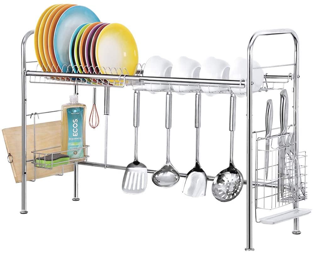 Details about   2-Tier Dish Drying Rack Stainless Steel Drainer Kitchen Storage Space Saver NEW 